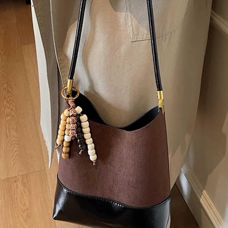 Suede PU Retro Shoulder Bag 2025 Large Capacity Bucket Bag - 4