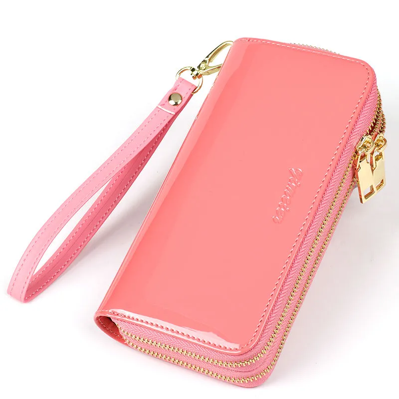 2025 Women's Long Zip Wallet Large Capacity Shiny Leather Phone Purse - 1
