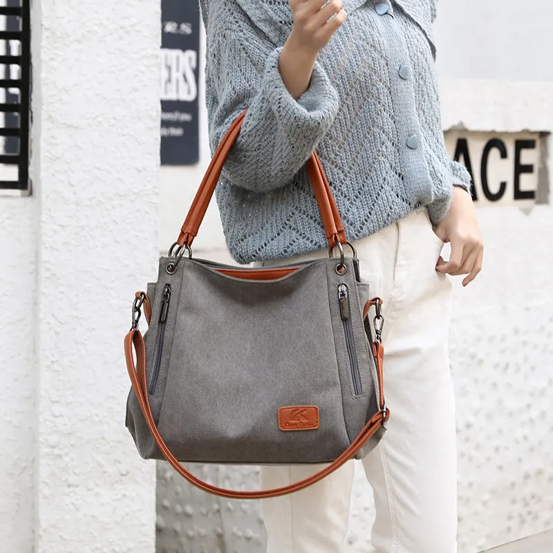 Canvas Shoulder Bag Large Capacity Durable Crossbody Tote Vintage - 2