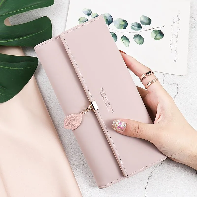 Leaf Design Long Wallet for Women 2025 New Foldable Card Holder Purse - 2