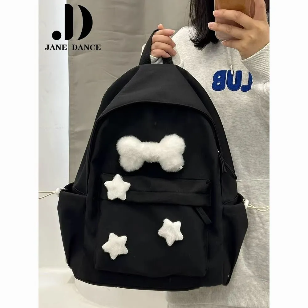 Red Backpack for Girls, Star Heart Design, Japanese Style School Bag for Women - 1