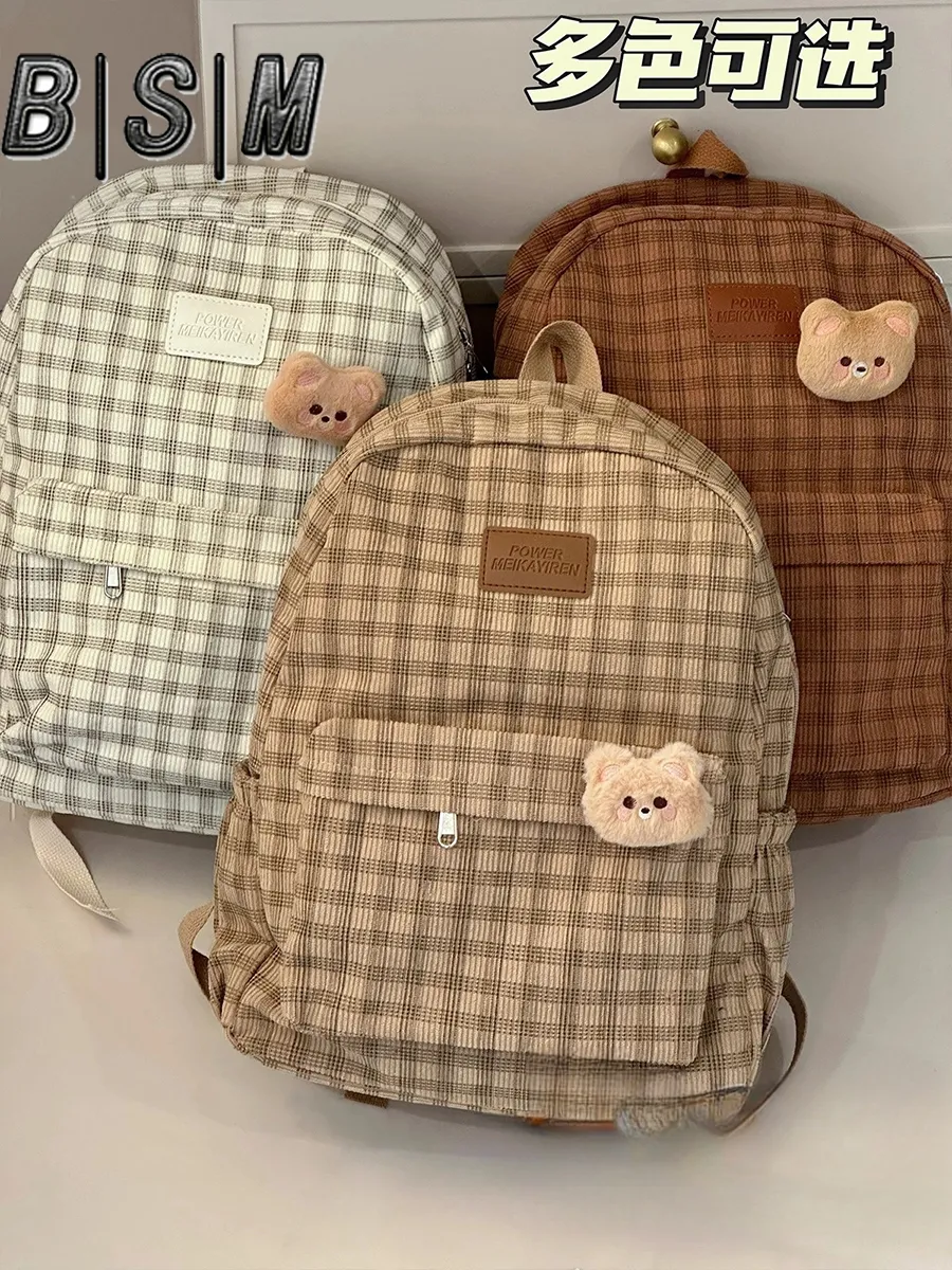 Ben Sherman Corduroy Backpack for Women, Plaid School Bag Lightweight - 5