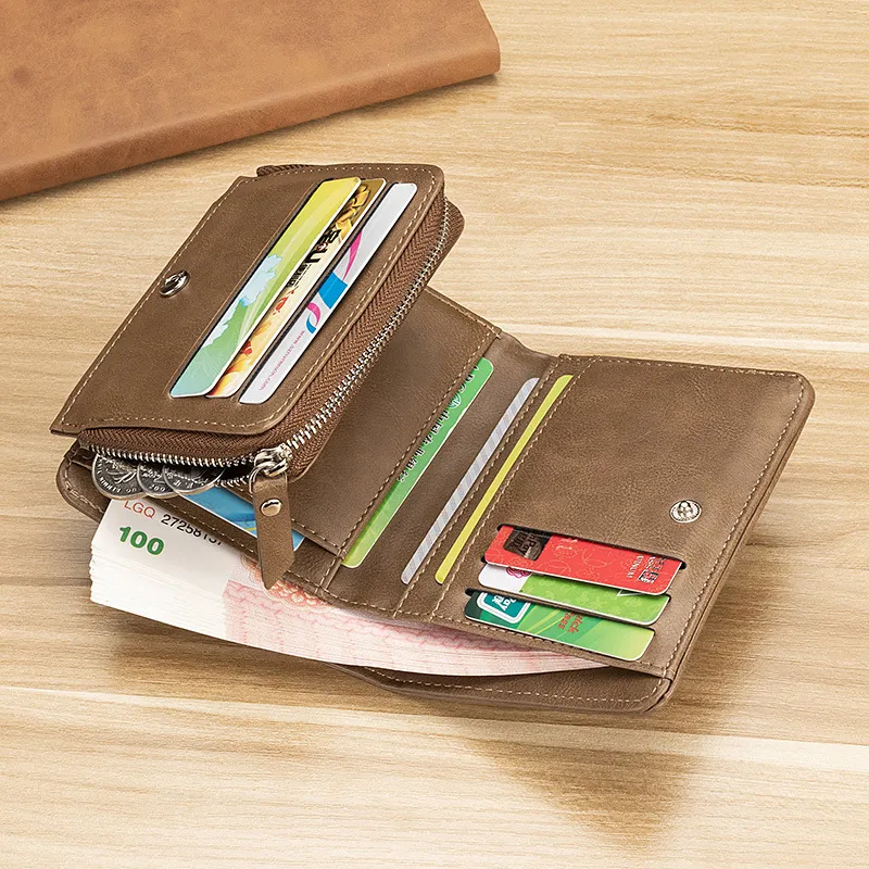 Men's Short Bifold Zip Wallet Retro Style Multi-functional Coin Purse - 2
