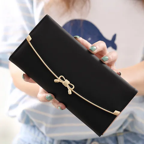 Long Wallet with Bow, Multi Card Slots, Student Coin Purse, Trendy Clutch - 4