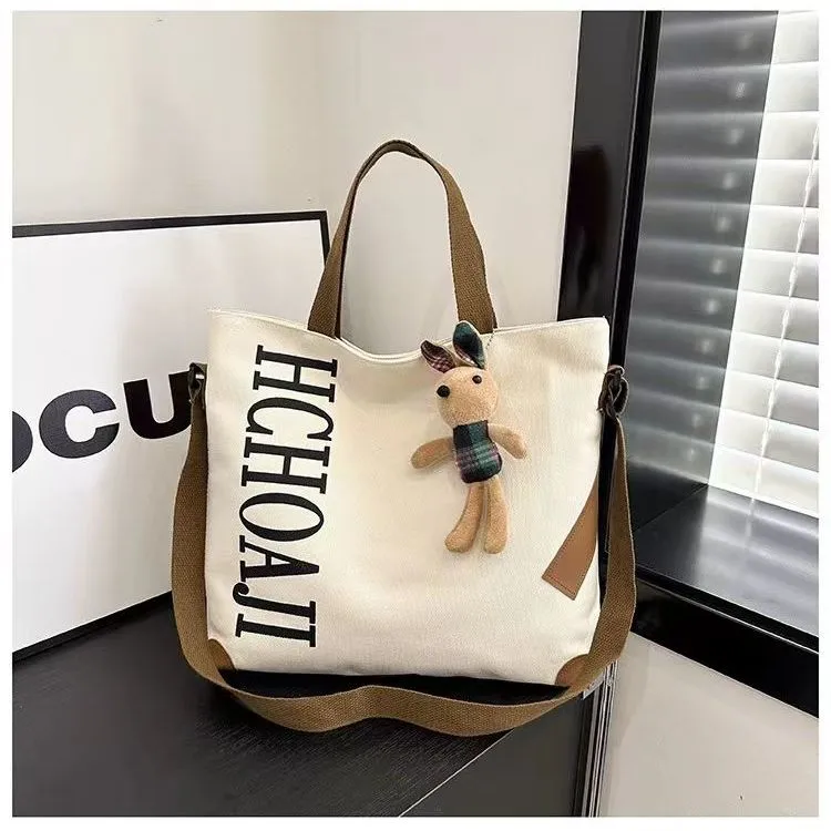 Large Tote Bag Women Canvas Crossbody Bag Fashionable Casual Shoulder Bag - 5