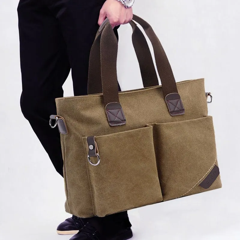Men's Casual Canvas Messenger Bag Crossbody Briefcase Horizontal Style - 3