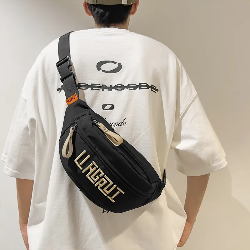 Letter Print Waist Bag Large Capacity Casual Crossbody Pack for Women & Men - 1