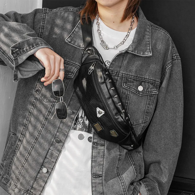 Men's Leather Chest Bag Crossbody Phone Pouch Urban Outdoor Waist Pack - 2