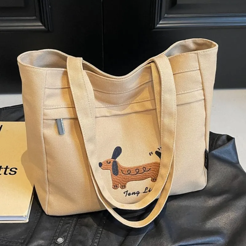 Sausage Dog Tote Bag Women 2025 Large Capacity Canvas Shoulder Bag - 1