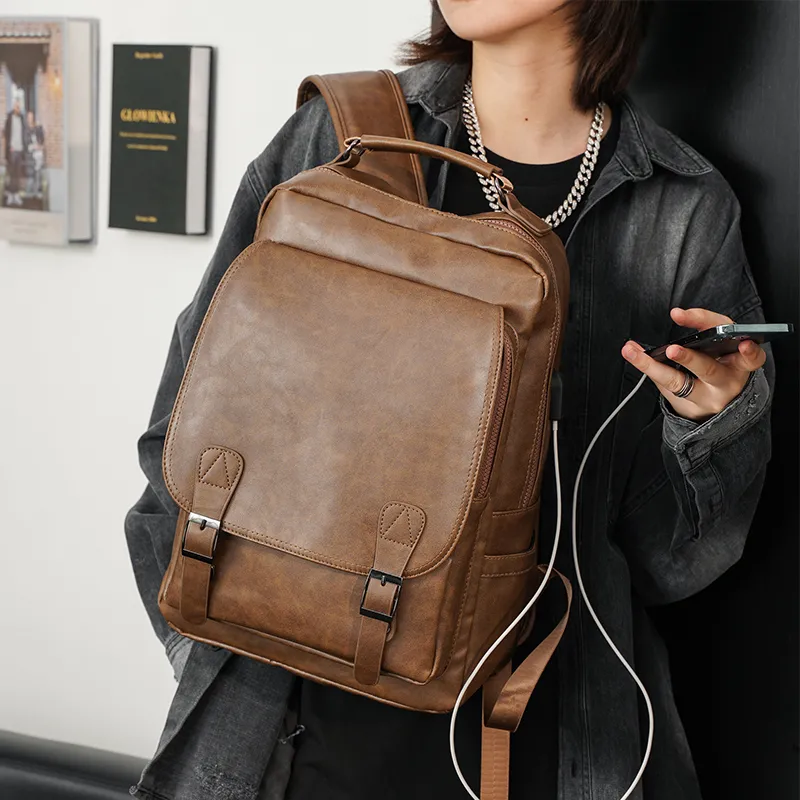 Retro Large Capacity Backpack Men's Laptop Bag Fashion Daypack - 2