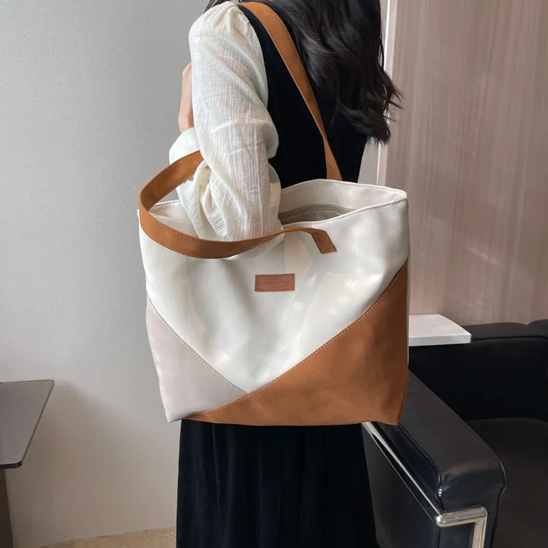 Canvas Tote Bag Women 2023 New Color Block Shoulder Handbag - 3