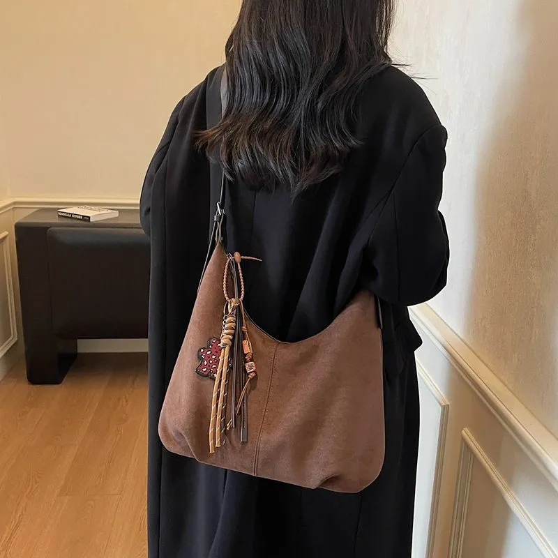 Vintage Suede Tote Bag Large Capacity Crossbody Purse - 5
