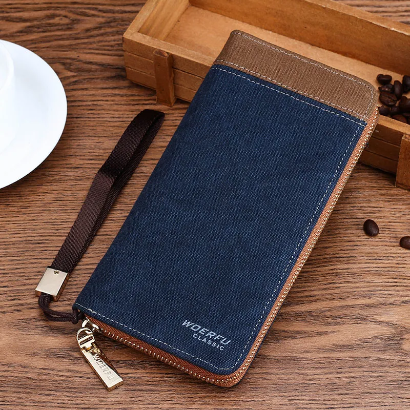 Men's Canvas Long Wallet with Zipper, Multi-Card Slots & Phone Pocket - 1