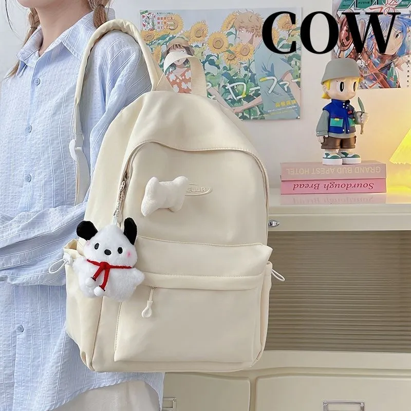 Solid Color Backpack for Women, Cute Korean Style Student Rucksack - 4