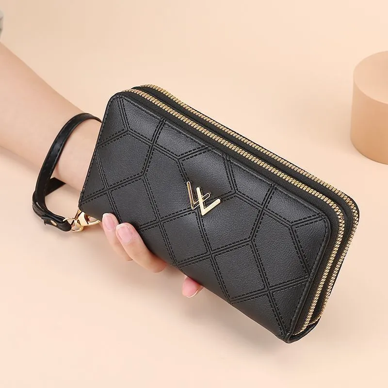 2025 Women's Long Wallet Double Layer Zipper Checkered Pattern Handbag - 3