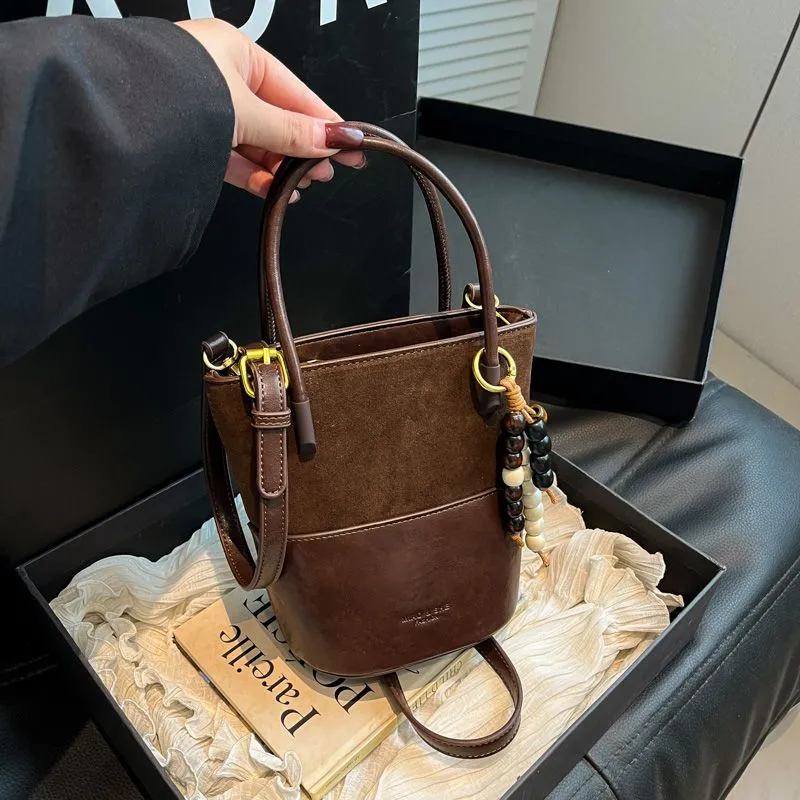 Retro Bucket Bag Matte Crossbody Bag for Women, Color Block - 1