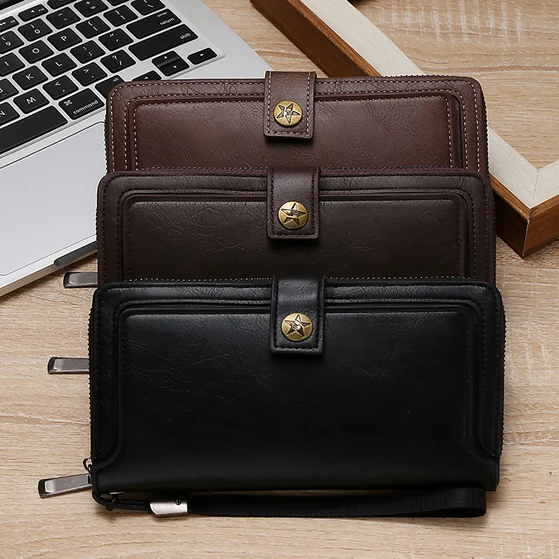 Men's Vintage Long Zip Wallet 2025 Large Capacity Card Holder Money Clip - 5