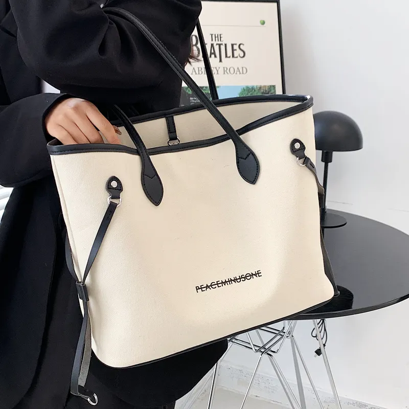 Women's Canvas Tote Bag Large Capacity Drawstring Lock Retro Style - 2