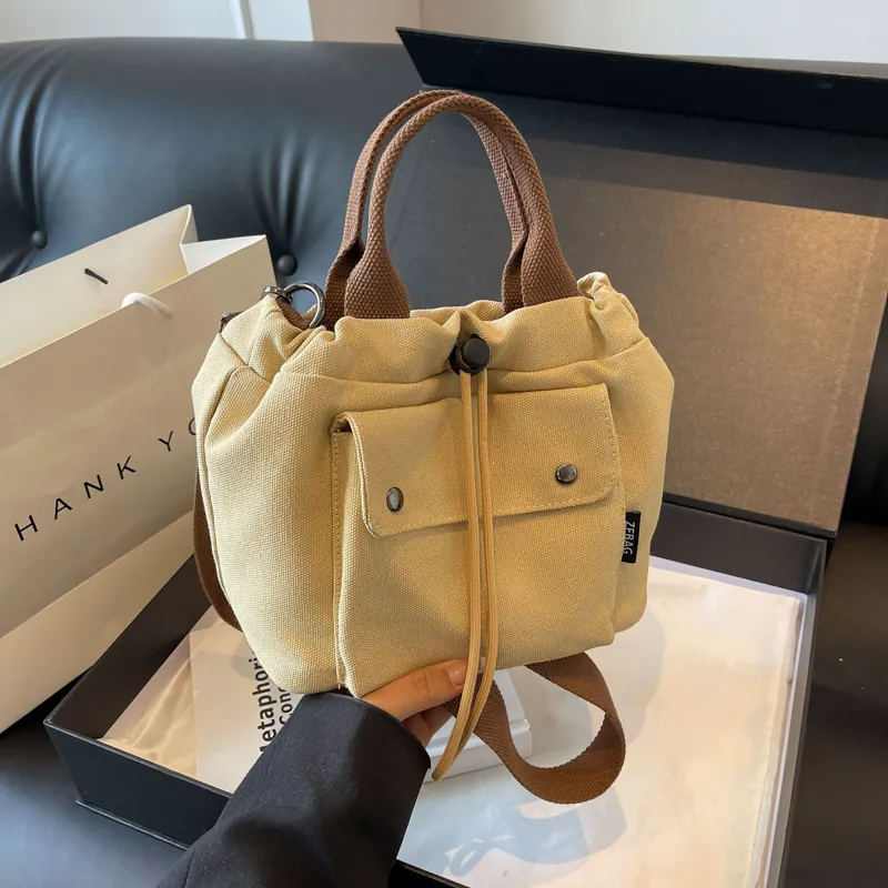 Canvas Bucket Bag Women 2024 Casual Tote Crossbody Bag - 2