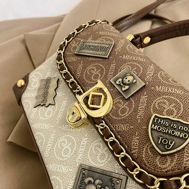 Stylish Small Square Bag 2023, Shoulder Crossbody Bag with Medals - 4