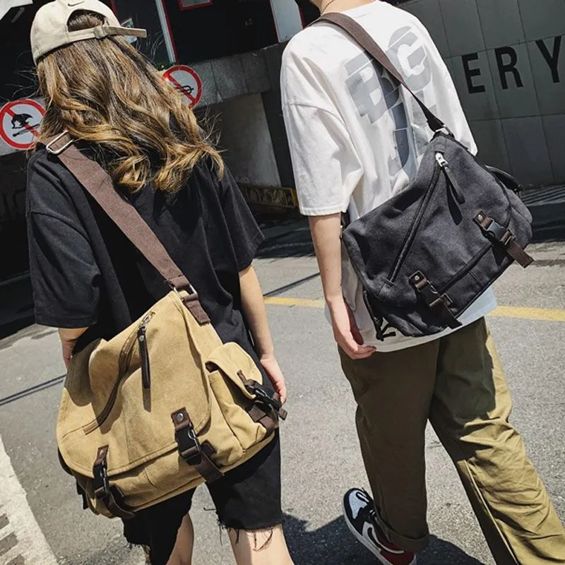 Men's Canvas Crossbody Bag, Laptop Backpack for 14 Inch, Casual Student Bag - 4