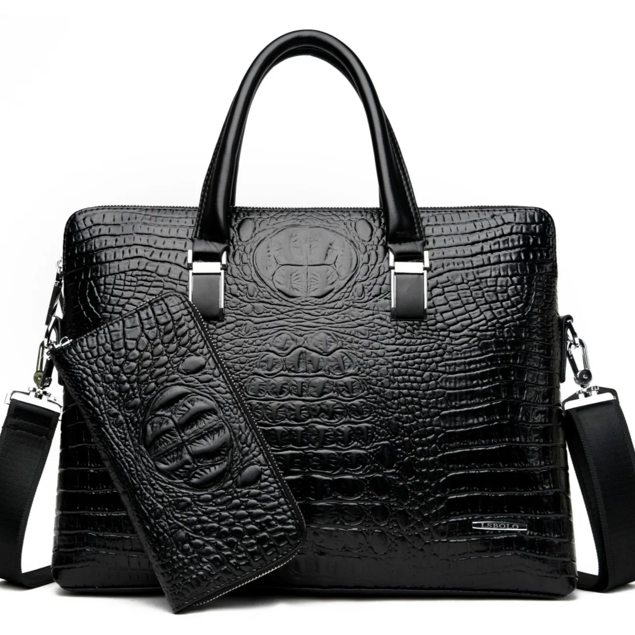Crocodile Texture Men's Briefcase Laptop Bag PU Leather Business Messenger Bag - 2