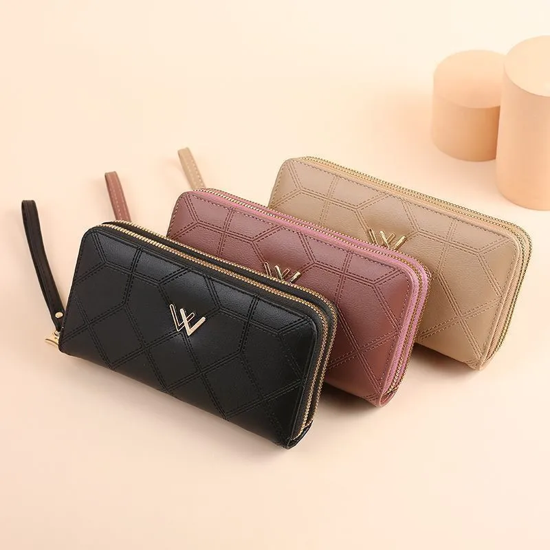 2025 Women's Long Wallet Double Layer Zipper Checkered Pattern Handbag - 4