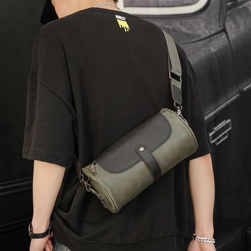 Men's Shoulder Bag 2023 Retro Crossbody Sling Backpack PU Cylinder - 2