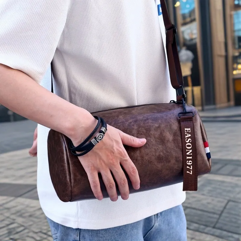 Men's Crossbody Bag 2024 Large Capacity Round Barrel Shoulder Bag - 1