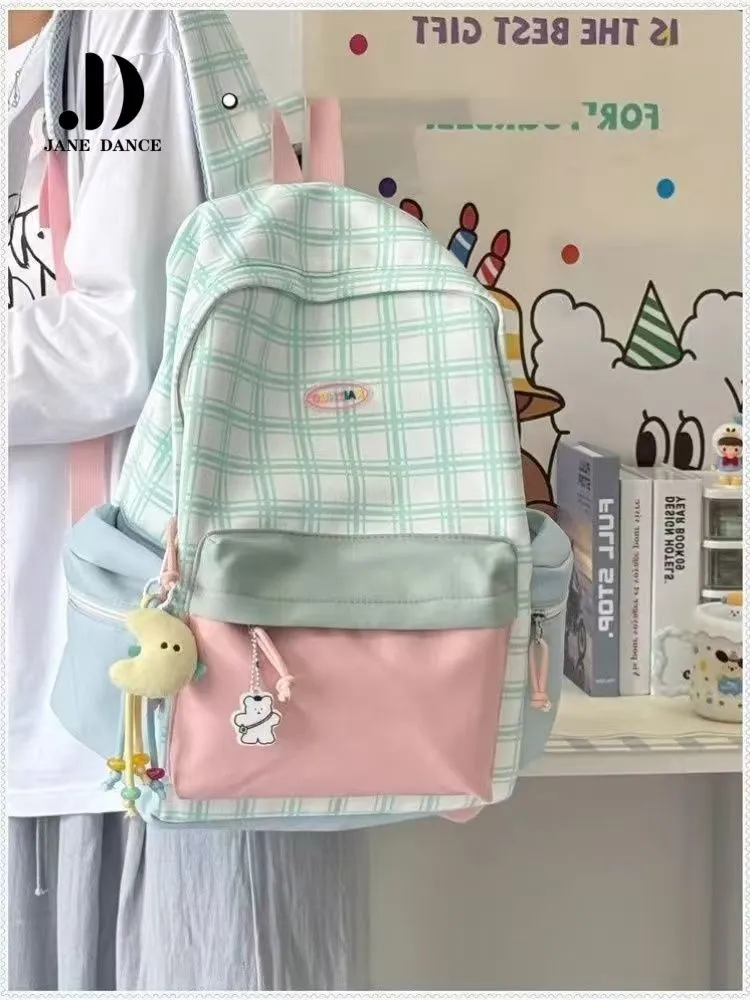 Cute Plaid Backpack for Students, Large Capacity Lightweight School Bag - 3