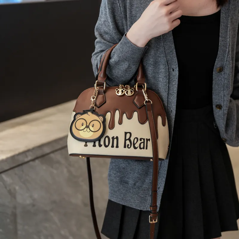 Cartoon Boston Bag 2024 New Cute Retro Shoulder Crossbody PU Tote - 4