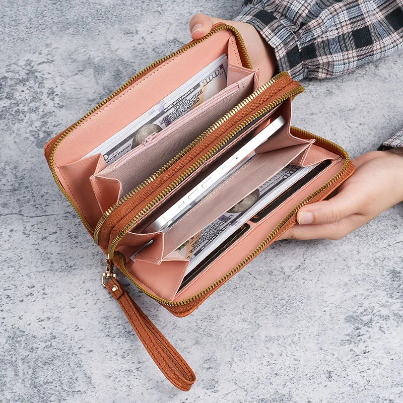 Women's Long Wallet with Double Zipper, Large Capacity Phone Purse - 2