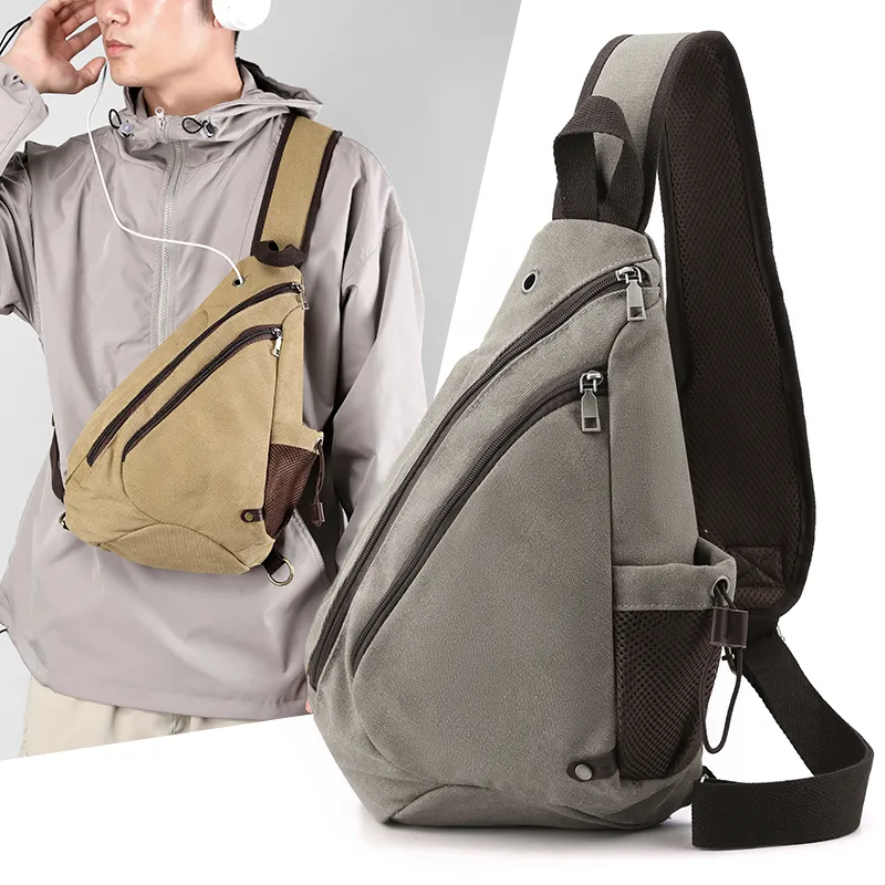 Men's Durable Canvas Chest Bag Large Capacity Crossbody Sling Pack - 3
