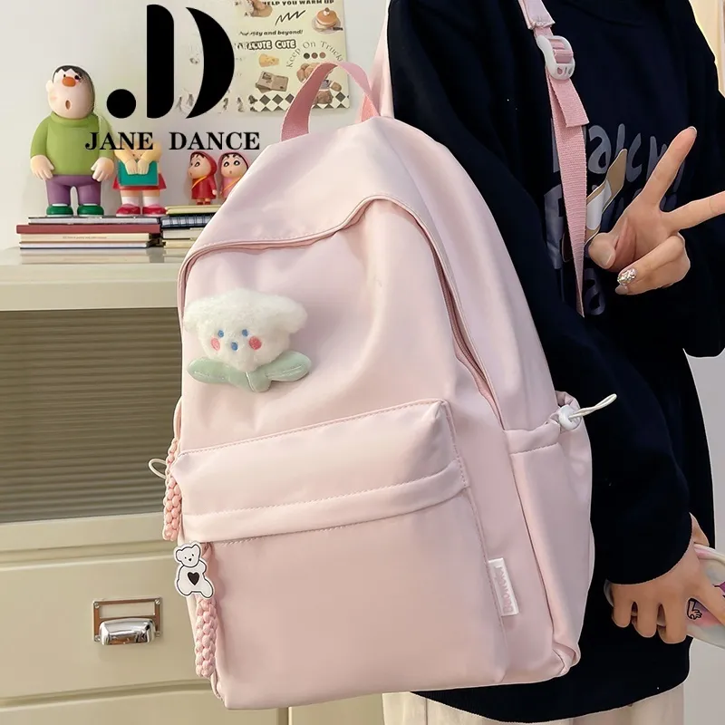 Stylish Plain Backpack for Women, Lightweight Nylon School Bag for College - 1