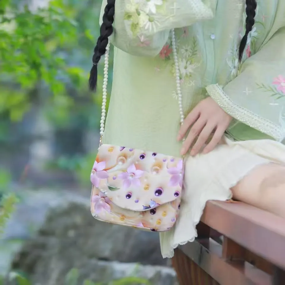 Hanfu Floral Crossbody Bag Vintage Envelope Shoulder Purse for Women - 4