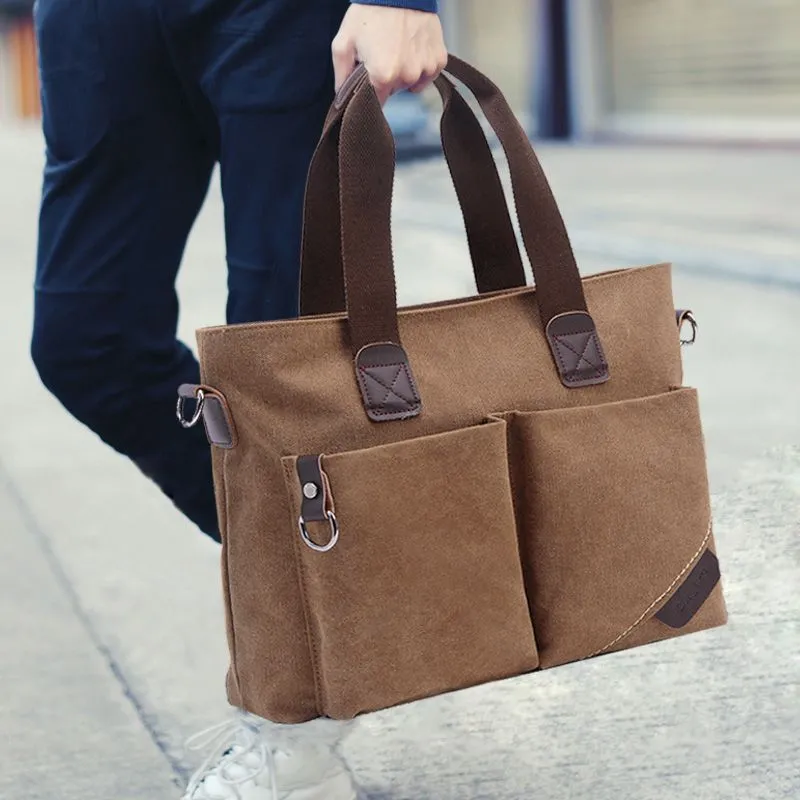 Men's Casual Canvas Messenger Bag Crossbody Briefcase Horizontal Style - 1