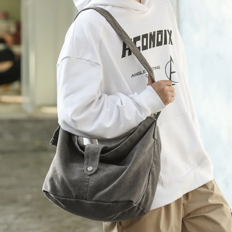 Vintage Canvas Messenger Bag for Men & Women, Large Capacity Crossbody Bag - 4