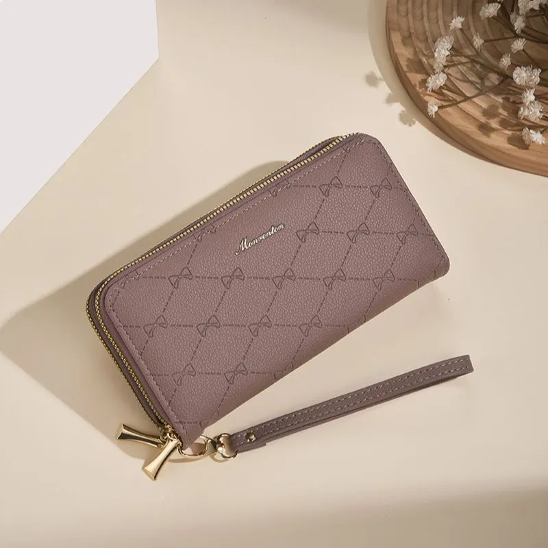 Women's Long Wallet with Bow Print, Large Capacity Card Holder & Phone Pouch - 1