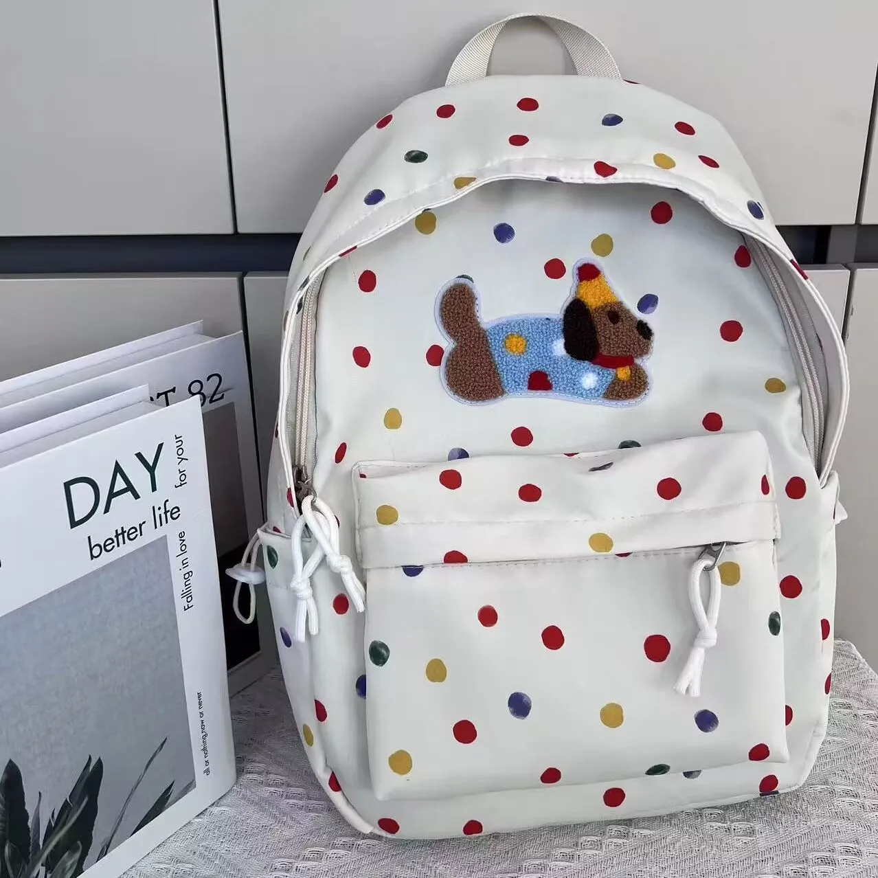 Dachshund Backpack for College, Cute Polka Dot Canvas Backpack Large Capacity - 4