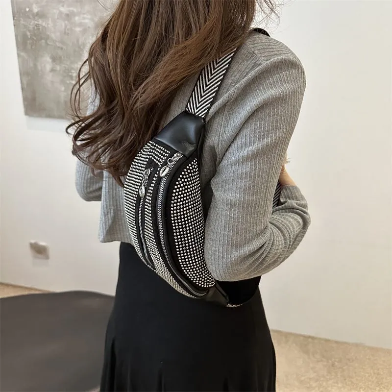 2025 Rhinestone Corduroy Crescent Bag, Fashion Shoulder & Waist Crossbody - 1