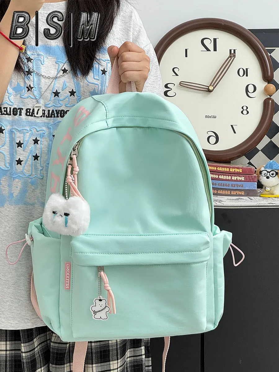 Japanese Style Backpack for Women, Green Blue White Yellow Pink - 5