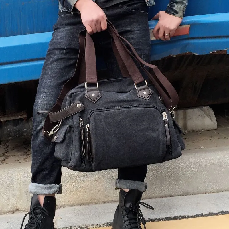 Men's Canvas Messenger Bag Large Capacity Laptop Shoulder Bag - 4