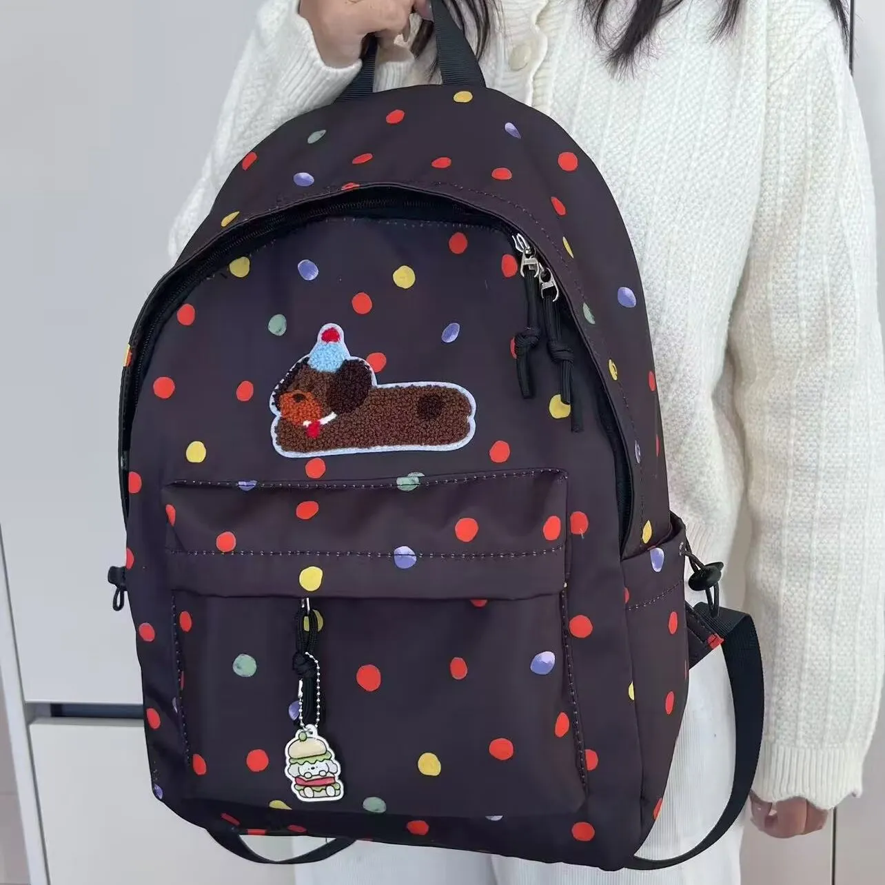 Dachshund Backpack for College, Cute Polka Dot Canvas Backpack Large Capacity - 5