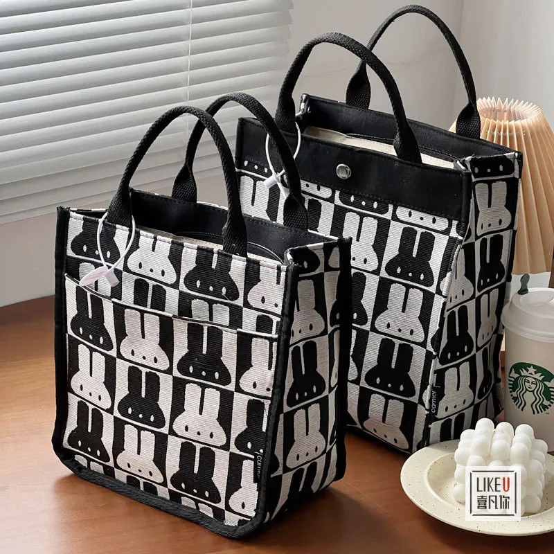 Japanese Rabbit Canvas Lunch Tote Bag, Ins Style Simple Casual Crossbody - 2