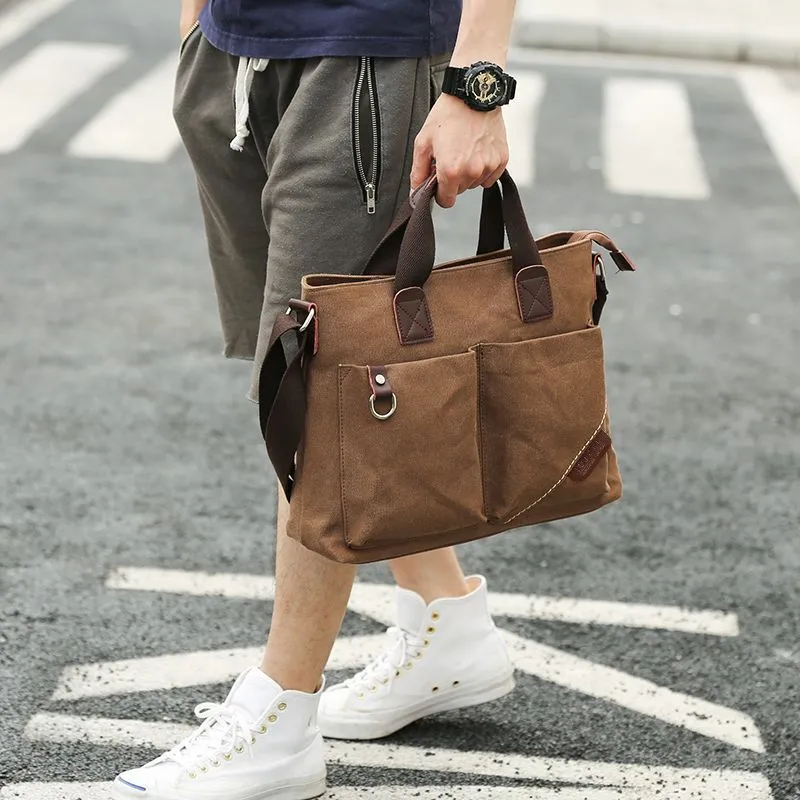 Men's Business Canvas Tote Bag, Casual Shoulder Messenger Bag for Travel - 1