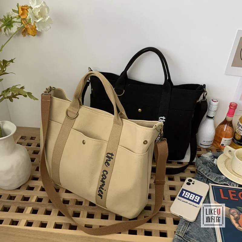 Canvas Crossbody Bag with Zipper for Commute, Laptop & School Use - 2