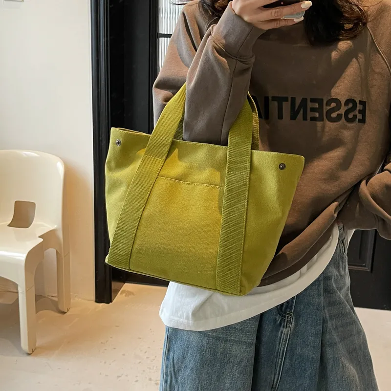 Canvas Lunch Bag for Work, Japanese Bento Tote with Color Block Design - 5