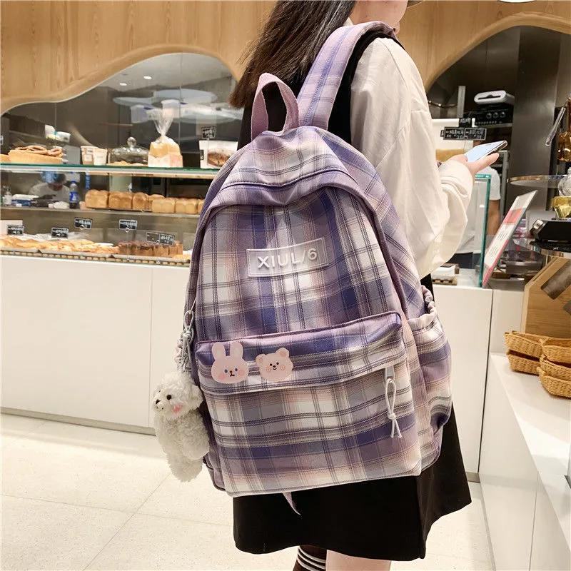 Plaid Backpack for Women 2021 New Ins Style School Bag for Teen Girls - 3