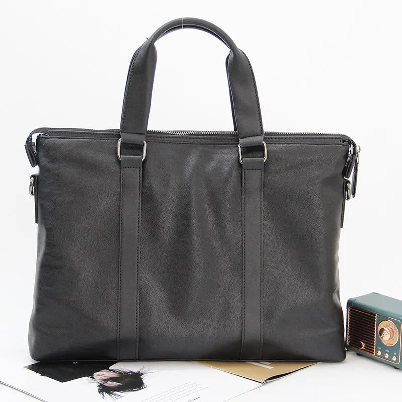 Men's Business Laptop Briefcase, Black PU Leather Shoulder Bag for Work - 4