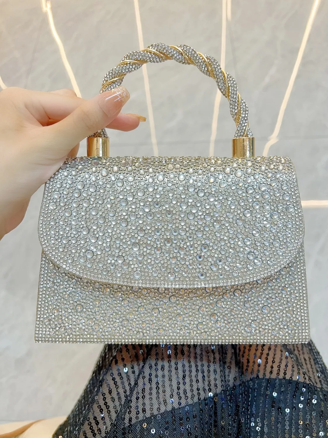 Stylish French Evening Bag with Rhinestones, Elegant Kelly Handbag for Women - 4